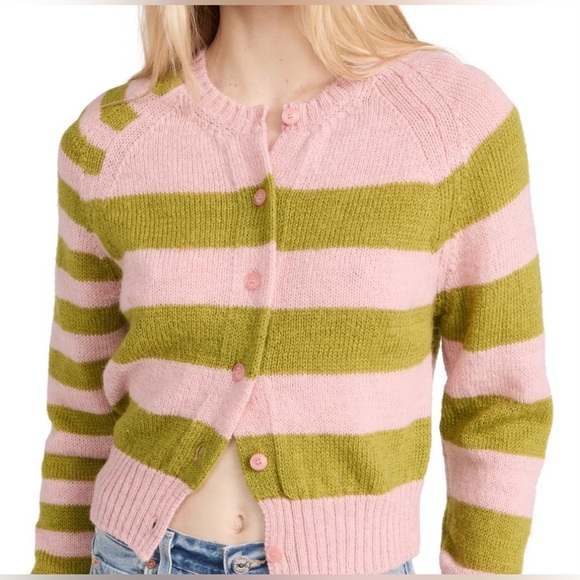 Molly Goddard Teresa Striped Pink/ Green Wool Cardigan Sweater  New $600 - Picture 3 of 16